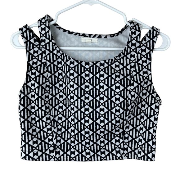 Anthropologie Mine Print Crop Top Womens Size M Black White Split Shoulder Strap - Picture 5 of 11